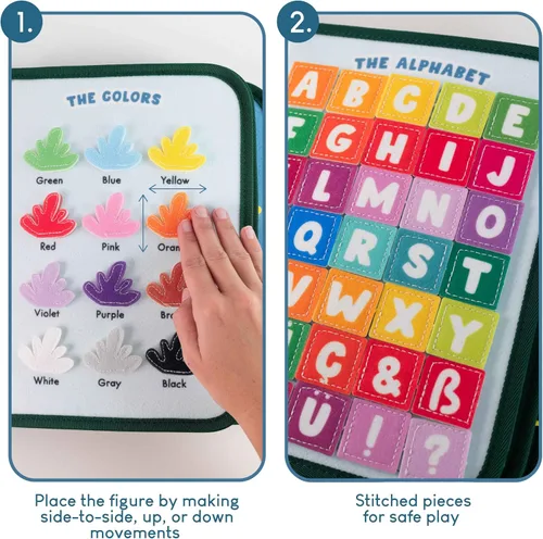 Miniatura 8 de BONNYCO Tablero Ocupado para Animales de 1 Año. Libro Ocupado Montessori para Niños Pequeños 1-3 2-4, Libro Silencioso de Fieltro para Bebé.
