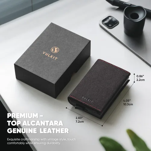 Miniatura 2 de VULKIT Cartera plegable de cuero con compartimento para billetes, ventana de identificación y moneda