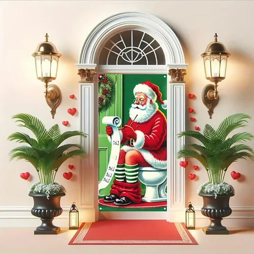 Miniatura 16 de BlissYard Cubierta de puerta de Feliz Navidad de 71 x 35 pulgadas, pancartas para puerta de porche delantero, decoración de invierno, Papá Noel