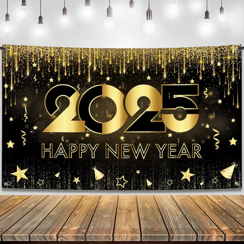 KatchOn, Cartel de feliz año nuevo extra grande – 72 x 44 pulgadas | Fondo de Año Nuevo 2025 para decoraciones de Año Nuevo 2025 | Cartel de Año