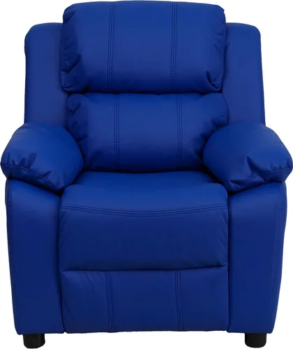 Miniatura 5 de EMMA + OLIVER Sillón reclinable infantil de vinilo azul acolchado de lujo con brazos de almacenamiento