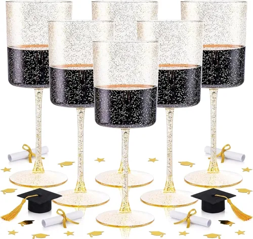 Miniatura 17 de Ciaell Paquete de 6 copas de vino de plástico azules de 10 onzas con tallo – Copas de vino desechables para fiestas, bodas, piscina, aire libre