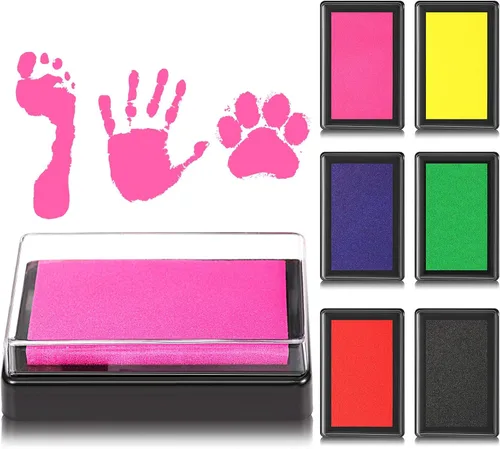 Miniatura 7 de Outus 6 almohadillas de tinta reutilizables pequeñas para huellas de bebé, huella de mano, almohadilla de tinta no tóxica, sello de pies y manos