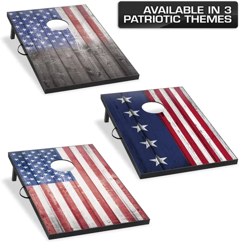 Miniatura 9 de Wild Sports Juego de Cornhole para exteriores de 2'x3' o 2'x4', bandera de Estados Unidos o opciones de madera natural con bolsa de transporte