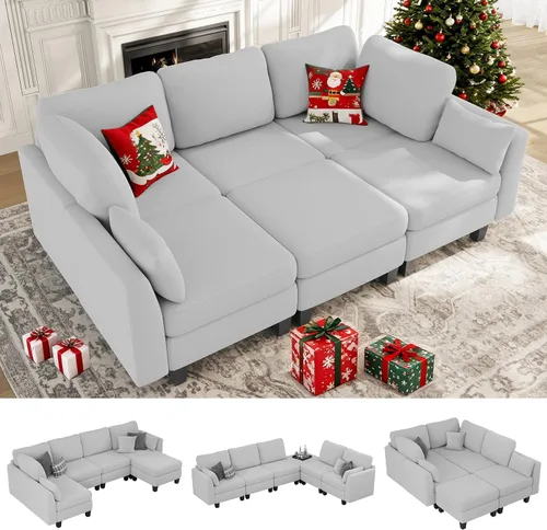 Miniatura 9 de Sofá seccional con sofá cama, sofá modular de 6 plazas, cómodos sofás seccionales convertibles, sofás convertibles con otomanos, sofás seccionales