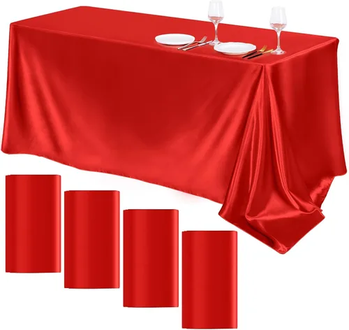 Miniatura 18 de TURSTIN Paquete de 4 manteles de satén negro de 102 x 58 pulgadas, mantel rectangular de seda brillante, tela suave, decoración de mesa para bodas