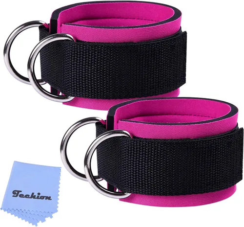Miniatura 8 de 1 par de correas de tobillo de fitness para máquina de cable, doble anillo en D, ajuste cómodo ajustable de neopreno, para hombres y mujeres