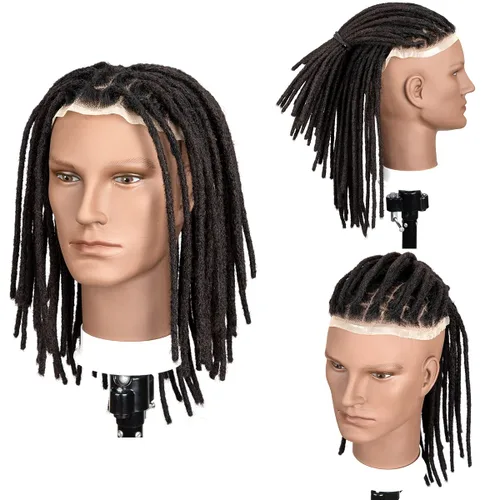 Miniatura 9 de DAIXI - Extensiones de rastas rizadas afro de 8 x 10 pulgadas con base de encaje completo transparente para hombres y mujeres, 56 hebras de 0.2 in