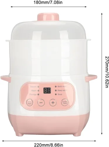 Miniatura 6 de Olla eléctrica para estofado, 1 litro, 200 W, temporizador de citas, olla de cocción lenta inteligente con vaporizador y hervir seco, mini olla