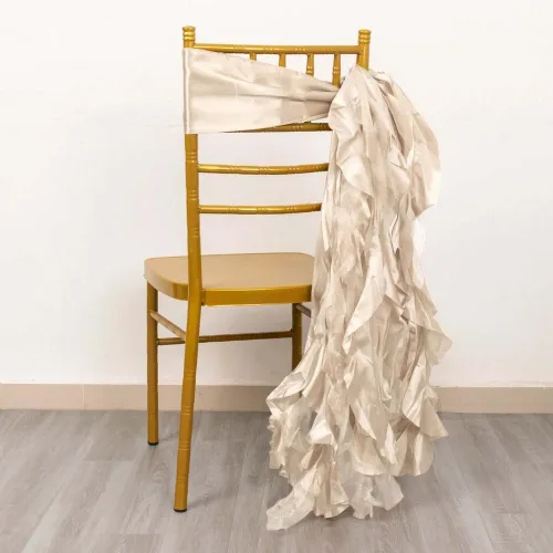 Tableclothsfactory Paquete de 5 fajas de satén de gasa de sauce rizado beige