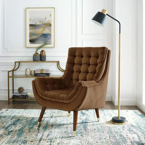 Miniatura 2 de Modway EEI-3001-BRN - Silla de salón tapizada de terciopelo con botones, color marrón
