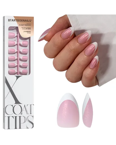 Miniatura 16 de BTArtboxnails XCOATTIPS uñas postizas con punta francesa - Uñas postizas largas cuadradas con base de purpurina rosa, 90 piezas de puntas de uñas
