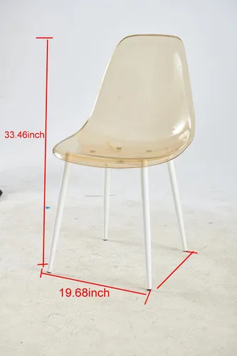 Miniatura 2 de Juego de 4 sillas de comedor amarillas transparentes, asiento moderno minimalista de plástico PP transparente con patas de metal para cocina y sala