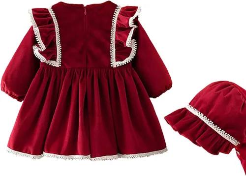 Miniatura 2 de famuka Vestido rojo de princesa de manga larga para niña pequeña
