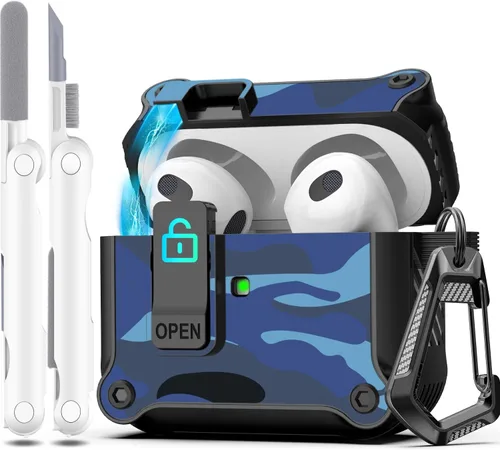 Miniatura 129 de R-fun - Funda para audífonos compatible con AirPods de 4.ª generación 2024, cubierta protectora de expulsión automática a prueba de caídas, puerto