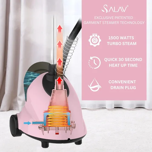 Miniatura 5 de SALAV GS18-DJ - Vaporizador de ropa de pie con ruedas giratorias para un fácil movimiento, tanque de agua de 1.8L para 1 hora de vapor continuo