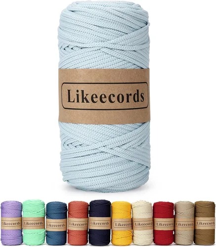 Miniatura 32 de Likeecords Cordón de macramé trenzado de poliéster de 0.157 in, 140 yardas/426 pies, hilo elástico para bolsa de ganchillo para manualidades, Verde