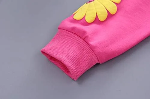 Miniatura 9 de Yao Conjunto de 3 piezas con estampado de flores para niñas pequeñas de 1 a 5 años, chaleco y pantalones