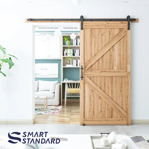 Miniatura 5 de SMARTSTANDARD Kit de herrajes para puerta corrediza de granero resistente de 7.5 pies, color negro