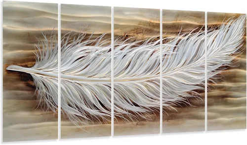 Miniatura 11 de Yihui Arts Arte de pared de flores de metal plateado, 5 piezas de arte de aluminio, escultura botánica contemporánea para sala de estar, dormitorio