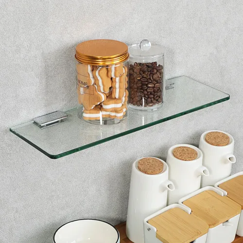 Miniatura 2 de SAYAYO Estantes de vidrio flotante para baño, estante de vidrio templado para pared de 15 x 5 pulgadas, 1 unidad, transparente Transparente-1 unidad