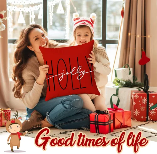 Miniatura 2 de Brightown Juego de 4 fundas de almohada rojas de Navidad de 18 x 18 pulgadas, decoración de Navidad, decoración de vacaciones de invierno, funda