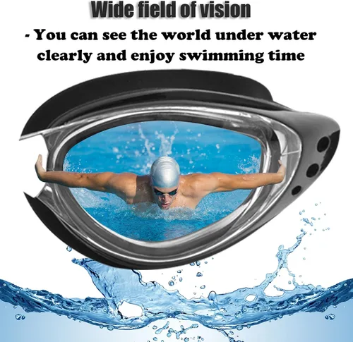 Miniatura 5 de Gafas de natación miopes -2.0D a -8.0D, gafas de natación antiniebla miopes con lente transparente, protección UV sin fugas Negro