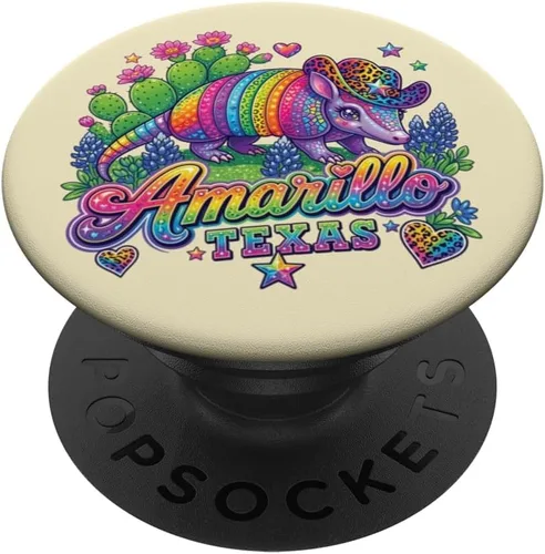Amarillo Texas Rainbow Armadillo Cowboy 80s Retro Souvenir PopSockets Adhesive PopGrip