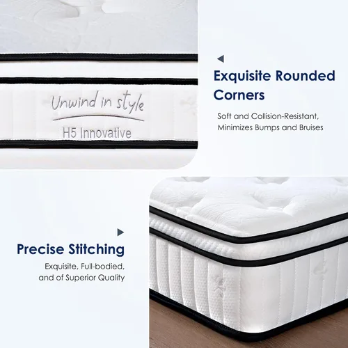 Miniatura 6 de Colchón híbrido de 10 pulgadas, resortes interiores en bolsillos individuales, firmeza media con espuma cómoda para alivio de presión y sueño fresco