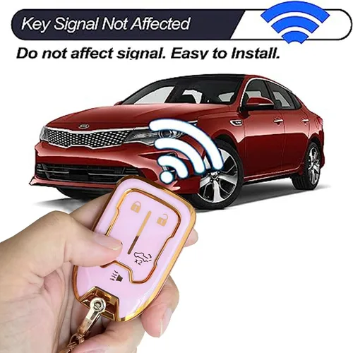 Miniatura 6 de Funda para llavero GMC con llavero de moda para GMC Acadia Terrain Yukon Chevy Suburban Tahoe Smart Key (5 botones rosa), Rosa de 5 botones