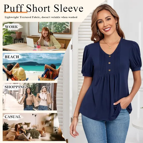 Miniatura 4 de Findsweet Blusas de túnica de verano para mujer, tops casuales y elegantes, manga corta, M-3XL