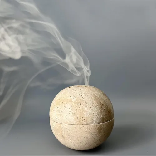 Miniatura 2 de 9 agujeros hecho a mano de mármol natural redondo quemador de incienso soporte para meditación, decoración de habitación/cocina/cafetería