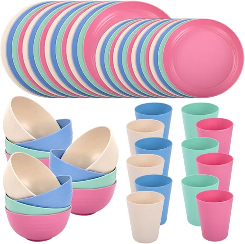 LIYH 48 piezas de vajilla de paja de trigo, juego de platos y cuencos apto para lavavajillas, platos ligeros irrompibles de peso ligero, juego de