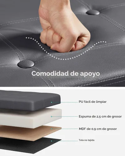 Miniatura 4 de SONGMICS Mazie Collection - Banco otomano plegable de almacenamiento de 43 pulgadas, otomana con almacenamiento, taburete reposapiés, carga de 660