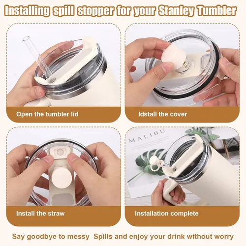 Miniatura 3 de Stanley Cup 2.0 - Juego de 6 tapones de silicona a prueba de derrames, reutilizable, a prueba de derrames, con tapas de pajilla, accesorio para vaso