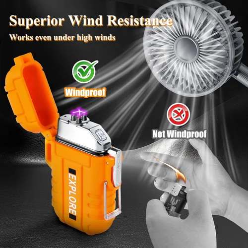 Miniatura 4 de LcFun Encendedor Eléctrico - Recargable por USB C, a Prueba de Viento e Impermeable, Encendedores de Plasma de Arco Dual Sin Llama con Cordón Naranja