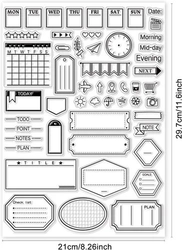 Miniatura 6 de GLOBLELAND Horario y notas Sellos transparentes para decoración de álbumes de recortes, notas de trabajo para estudiantes, sellos de silicona