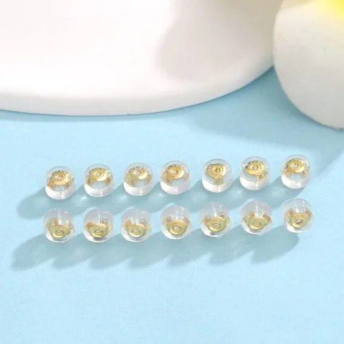 Miniatura 5 de 14 piezas de aretes de goma de oro de 18 quilates para orejas caídas, soportes de silicona transparente para aretes pesados