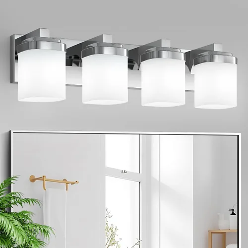 Miniatura 9 de Luces de tocador, lámparas de baño con pantalla de vidrio cuadrada blanca lechosa, luz moderna sobre espejo, accesorios de iluminación de baño