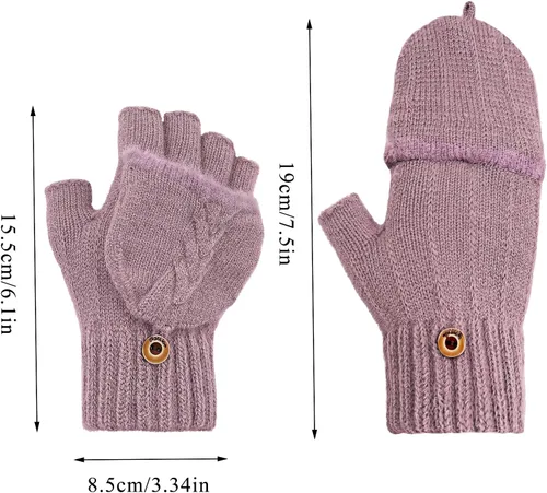 Miniatura 10 de Beurlike Guantes de invierno para mujer, de lana cálida, a prueba de viento, convertibles, sin dedos