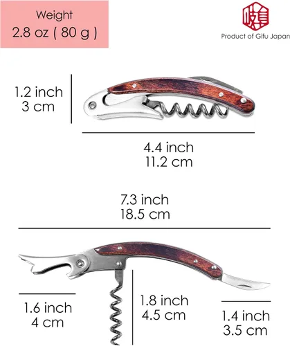 Miniatura 2 de Seki Japan CRESCENT - Cuchillo profesional de camarero con sacacorchos, botellas de vino sumiller y abridor de cerveza, cuerpo de acero inoxidable