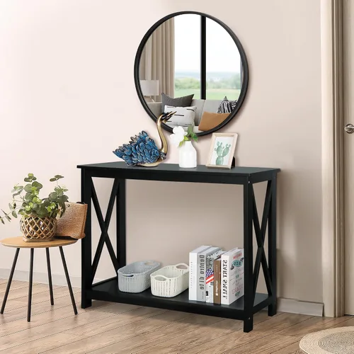 Miniatura 2 de SUPER DEAL Espejo redondo negro, espejo circular de 18 pulgadas para decoración de pared de baño, con marco de metal para baños, entradas, sala