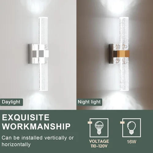 Miniatura 6 de Aipsun Lámparas de baño, luces cromadas con cristal de burbujas, accesorios de iluminación modernos de 19.7 pulgadas, accesorios de iluminación
