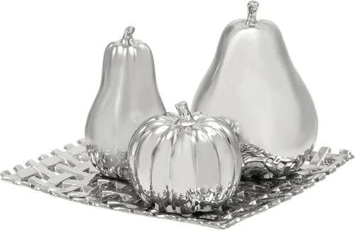 Deco 79 Escultura decorativa de frutas de cerámica, pera, calabaza y calabaza, estatuas de decoración del hogar con placa de rejilla decorativa,