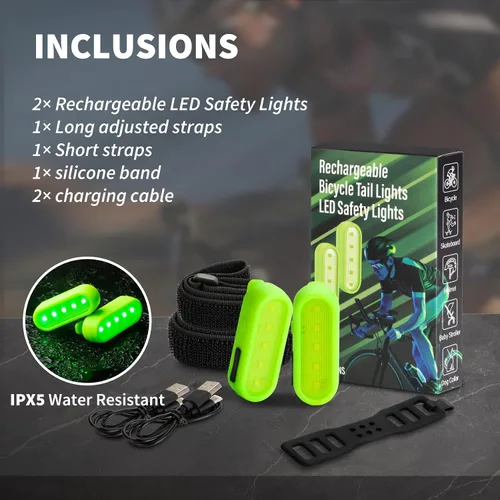 Miniatura 2 de Luces LED de seguridad para bicicleta, luz trasera de bicicleta rojo/verde, linterna de seguridad trasera de bicicleta, recargable por USB C, 4