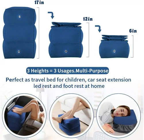 Miniatura 2 de ZIQIAN Almohada inflable de viaje con reposapiés, portátil, ajustable, de tres capas, para aviones, automóviles, hogar, trenes, oficina para Azul