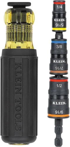 Klein Tools 32910 Destornillador de Impacto, Juego de Dados de Impacto SAE 7 en 1 con Mango, Dado Giratorio con Tamaños de Destornillador de Tuerca