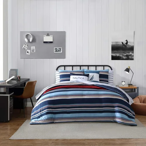 Miniatura 15 de Nautica - Juego de edredón individual/individual XL, ropa de cama suave y cepillada con sensación relajada para uso durante todo el año, juego