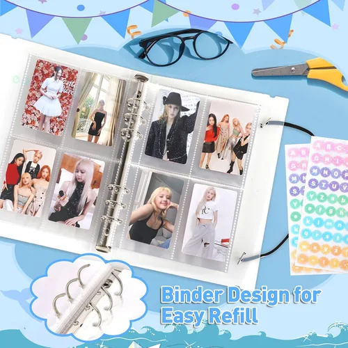 Miniatura 3 de SHANGRLA Carpeta para tarjetas fotográficas A5 Kpop con 25 fundas de doble cara, organizador recargable de 6 anillos para tarjetas intercambiables