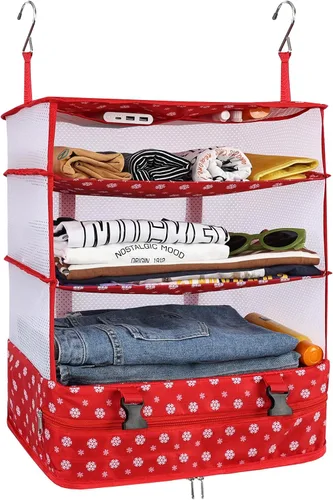 Miniatura 10 de Surblue Bolsa de Almacenamiento Colgante para Armario Plegable de 3 Estantes de Tela Oxford Lavable con 2 Ganchos